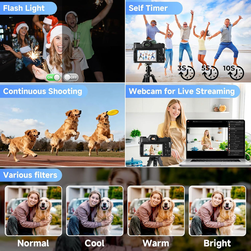 Digital Camera,UHD 75MP 5K Digital Cameras for Photography with WiFi,64GB SD Card Vlogging Travel Camera for YouTube,Featuring 3" 180°Flip Screen,Suitable for Beginners and Teens,Black