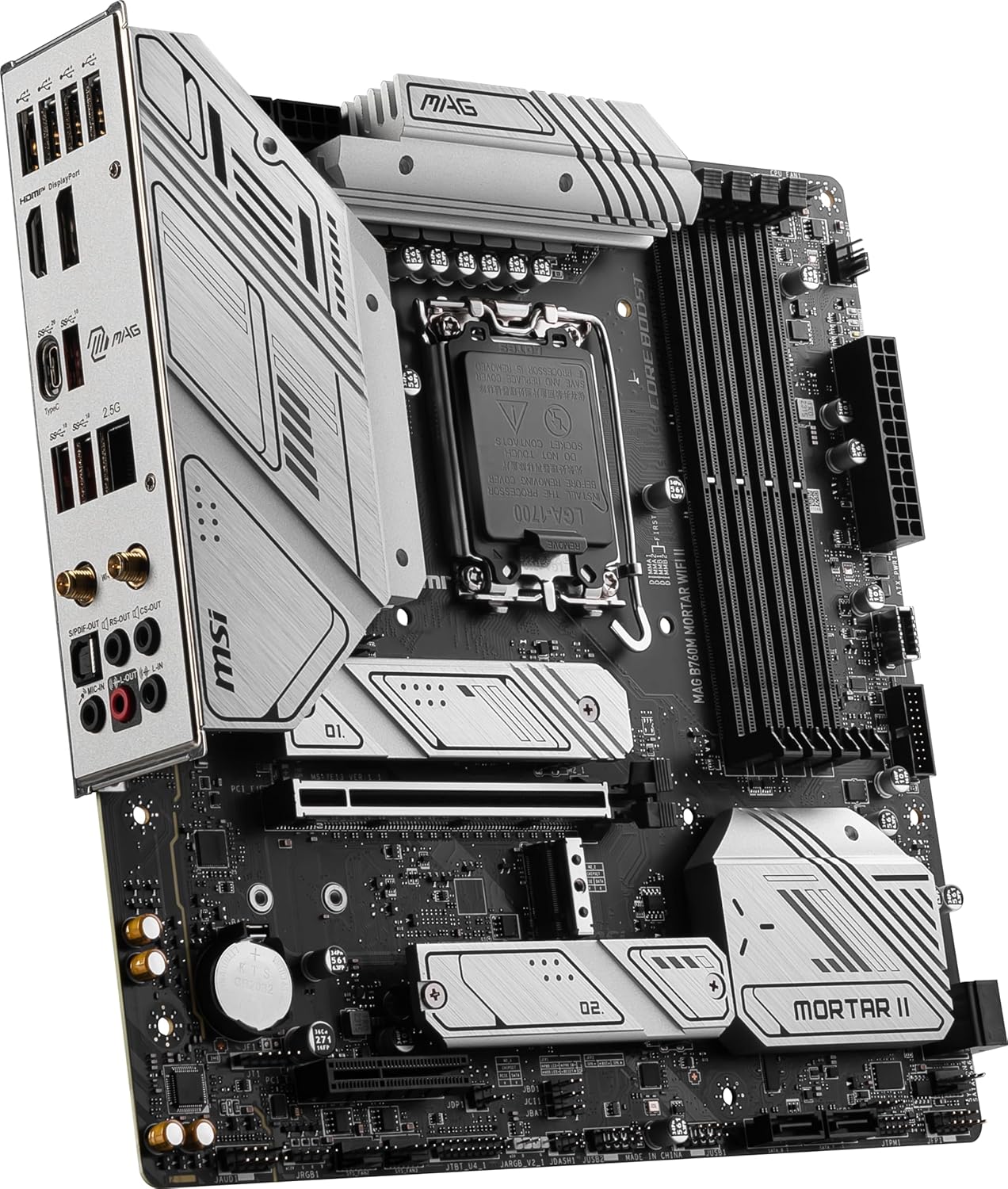 MSI MAG B760M Mortar WiFi II Gaming Motherboard (Supports 12th/13th/14th Gen Intel Processors, LGA 1700, DDR5, PCIe 5.0, M.2, 2.5Gbps LAN, USB 3.2 Gen2, HDMI/DP, Wi-Fi 6E, Bluetooth 5.3, mATX)