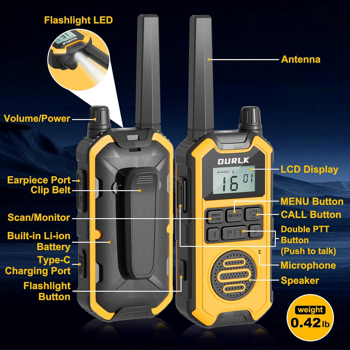 Walkie Talkies for Adults Long Range - Waterproof 4 Pack Rechargeable Heavy Duty FRS Two Way Radio with NOAA Weather Alert, 2500mAh, 22 Channels 121 CTCSS, Dual PTT & Dual Charging (Type-C/Dock)