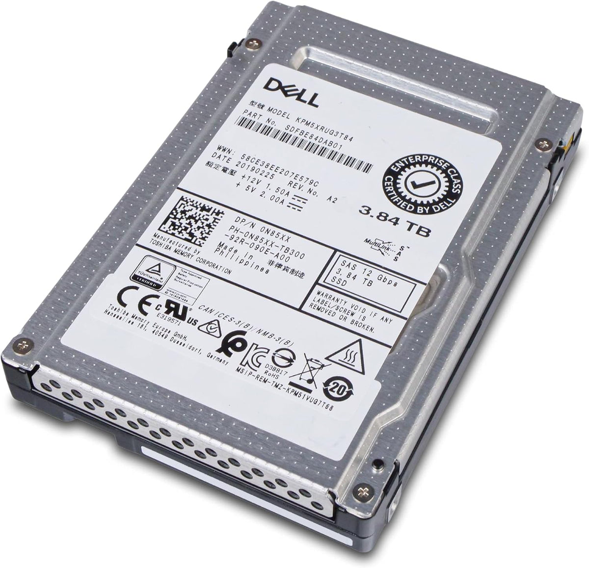 Dell/Kioxia PM5-V KPM5XRUG3T84 3.84TB SAS 12Gb/s TLC 2.5in Read Intensive Solid State Drive (Renewed)