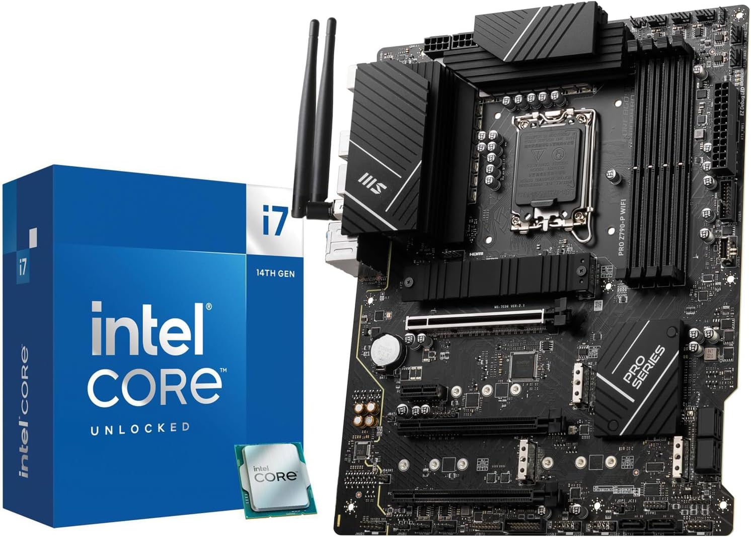 INLAND Micro Center CPU Motherboard Intel Core i7-14700K 20 Cores up to 5.6 GHz Unlocked LGA 1700 Desktop Processor with Integrated Graphics Plus MSI PRO Z790-P WiFi DDR5 ProSeries Motherboard