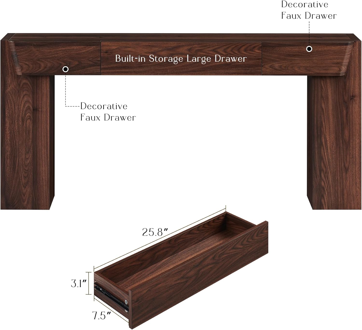 JXQTLINGMU 63" Console Table with Storage Drawer, Modern Entryway Table with Drawers, Thick Wood Legs Design, Sofa Table Behind Couch, Wood Console Tables for Entryway Hallway Living Room, Brown