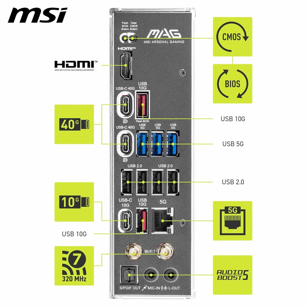 MSI MAG X870E Tomahawk WiFi Motherboard, ATX - Supports AMD Ryzen 9000/8000 / 7000 Processors, AM5-80A SPS VRM, DDR5 Memory Boost 8400+ MT/s (OC), PCIe 5.0 x16, M.2 Gen5, Wi-Fi 7, 5G LAN (Renewed)
