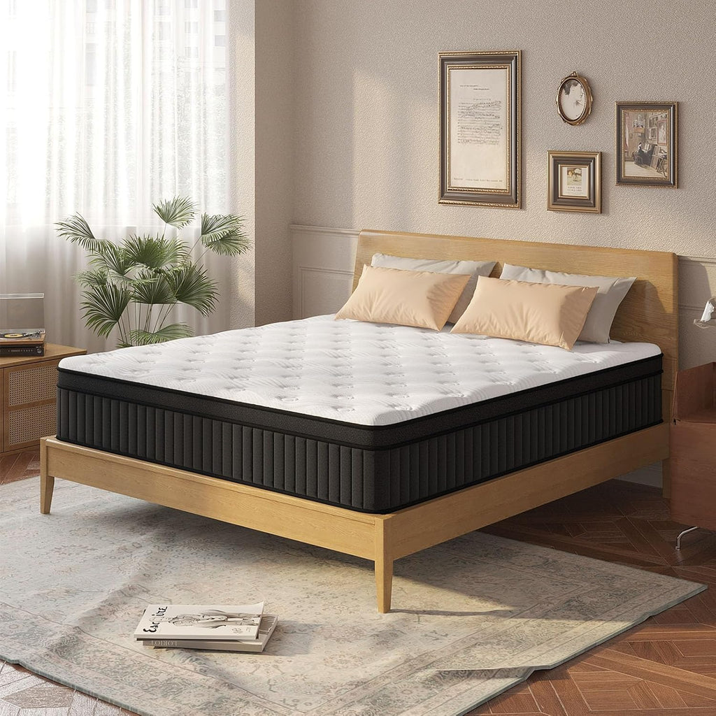 CRYREINA Queen Mattress, 12 Inch Queen Hybrid Mattress in a Box, Upgrade Individually Pocket Springs, Medium Firm, Pressure Relief, Breathable Comfort and Durable