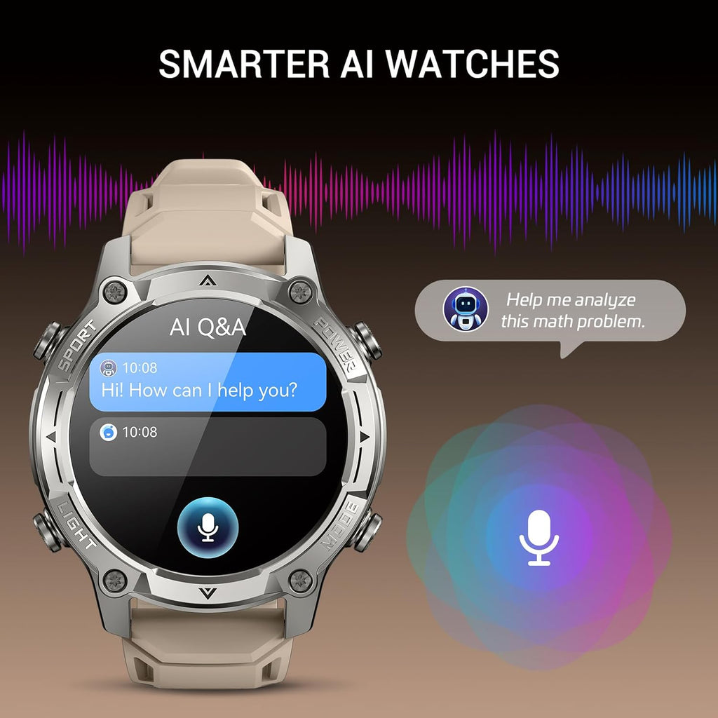 Men's Outdoor Smartwatch, Standalone GPS & Offline Maps, 5ATM Waterproof, 1.43" AMOLED, 4GB Memory, 178 Sports Modes, Compass, Heart Rate/SpO2/Stress/Sleep Monitor, Compatible Android and iOS Khaki