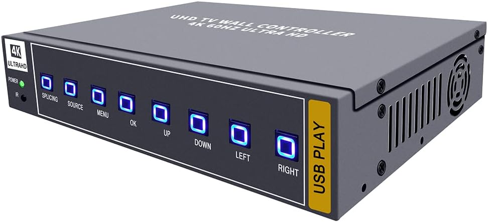 ISEEVY 4K60 HDMI USB UHD Video Wall Controller 2x2 1x2 2x1 1x3 3x1 1x4 4x1 TV Wall Controller for max 4 TVs Splicing Display with HDMI 2.0 and USB Inputs Support Play max 4096x2160@60 Video Picture
