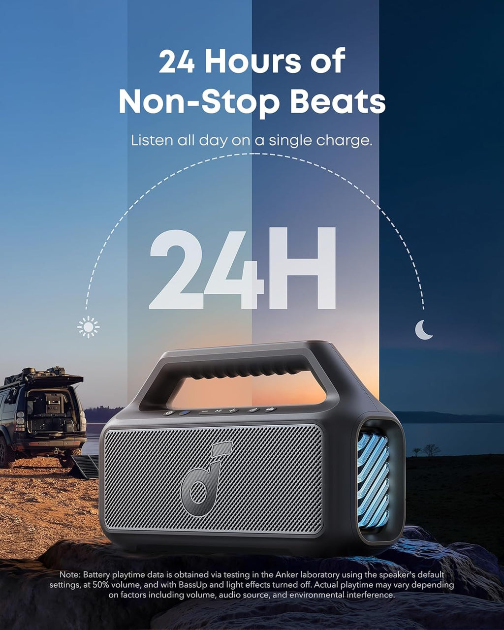 Anker Soundcore 2 & Soundcore Boom 2 Outdoor Speaker, 80W, Subwoofer, BassUp 2.0, 24H Playtime, IPX7 Waterproof, Floatable, RGB Lights, USB-C, Custom EQ, Bluetooth 5.3, Portable for Outdoors, Camping
