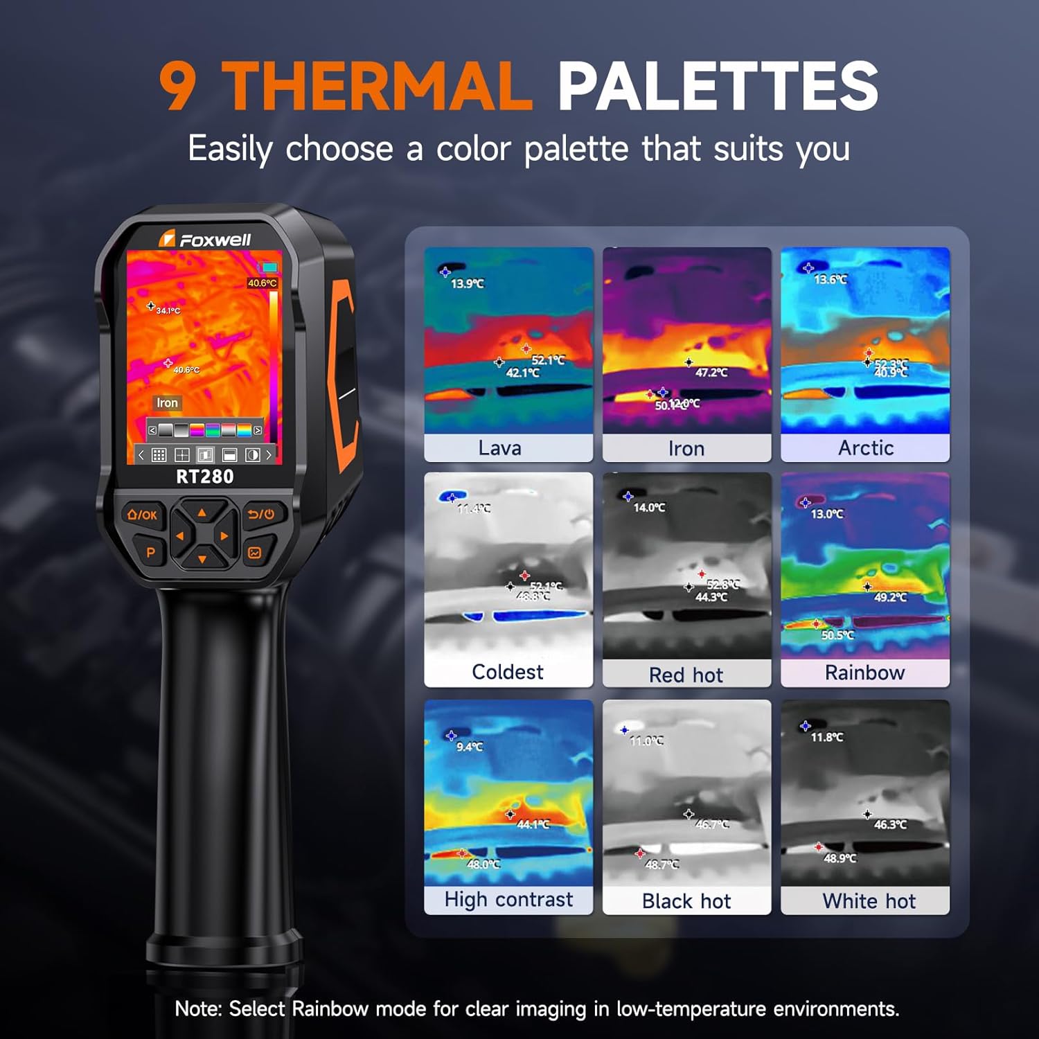 FOXWELL RT280 Thermal Imaging Camera, 320 X 240 2.8" LCD Screen Thermal Camera, TISR Resolution 240 x 180, 25Hz Handheld Infrared Cameras with Laser, PC Analysis, Photo & Video Recording, 8GB