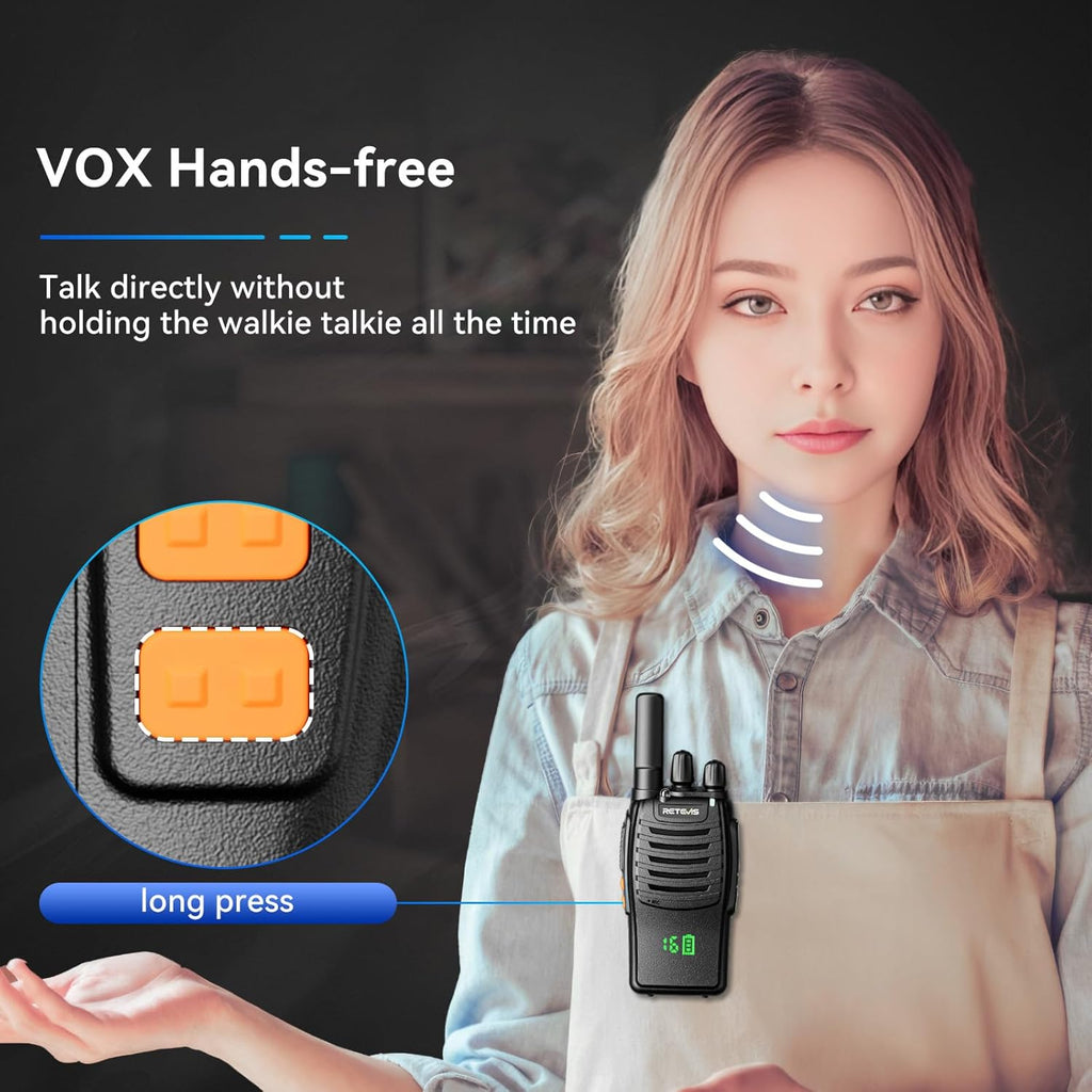 Retevis H-777H Walkie-Talkies with 6 Way Gang Charger,2 Way Radios with Earpiece,Hidden LED Segment Displays,Flashlight,USB-C,VOX,Portable FRS Two-Way Radios for Retail Property Church Hotel(6 Pack)