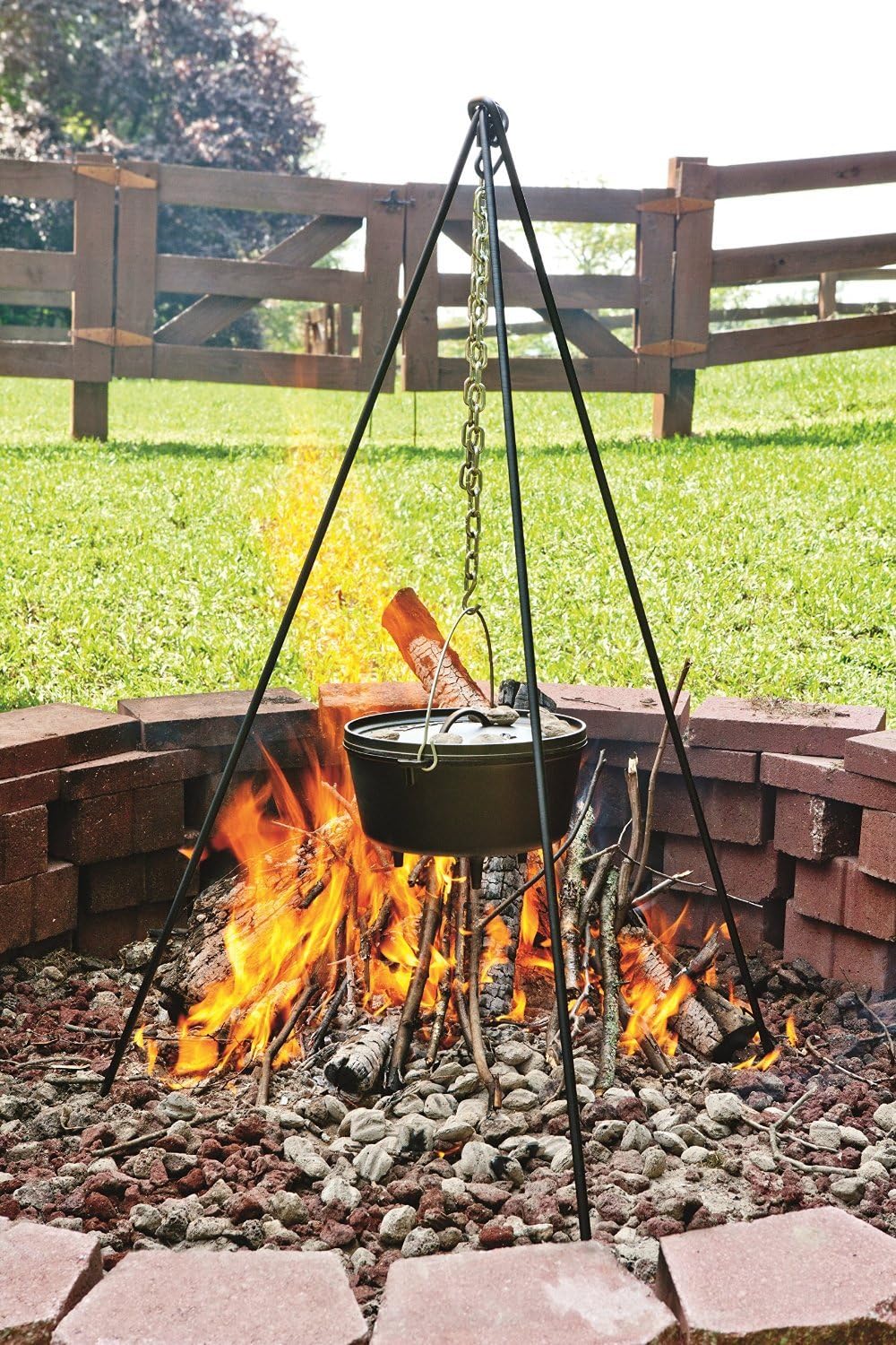 Lodge Seasoned Cast Iron Camp Dutch Oven with Lid - 8 Quart - Dual Handles - Seasoned Cast Iron Cookware with Steel Handle & Strong Lid for Heavy- Duty Camping Cookware