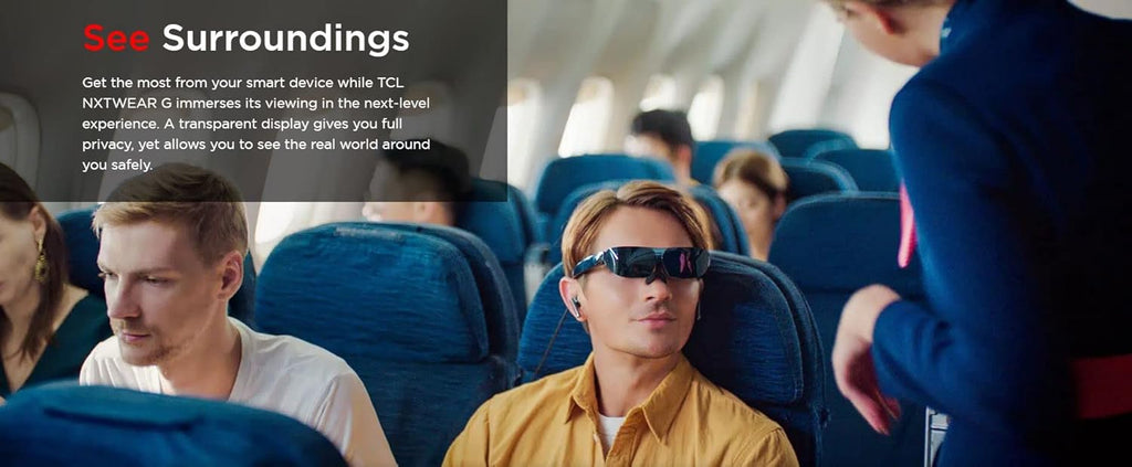 TCL NXTWEAR G Smart Glasses Portable Wearable Dual HD Micro OLED Display 140" 1080P Cinema (Renewed)