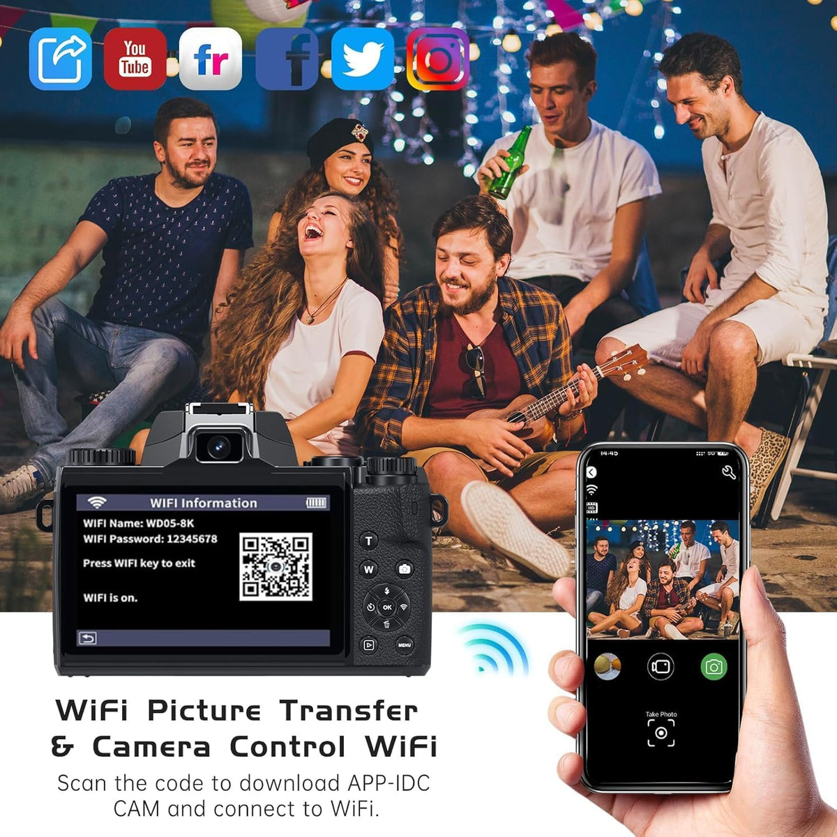 8K Digital Camera for Photography, WiFi & Dual-Lens Vlogging Camera for YouTube with 4" Touch Screen, 64MP Vlog Cameras 16X Digital Zoom with 3000mAh Battery, 32GB TF Card & Lens Hood(Black)