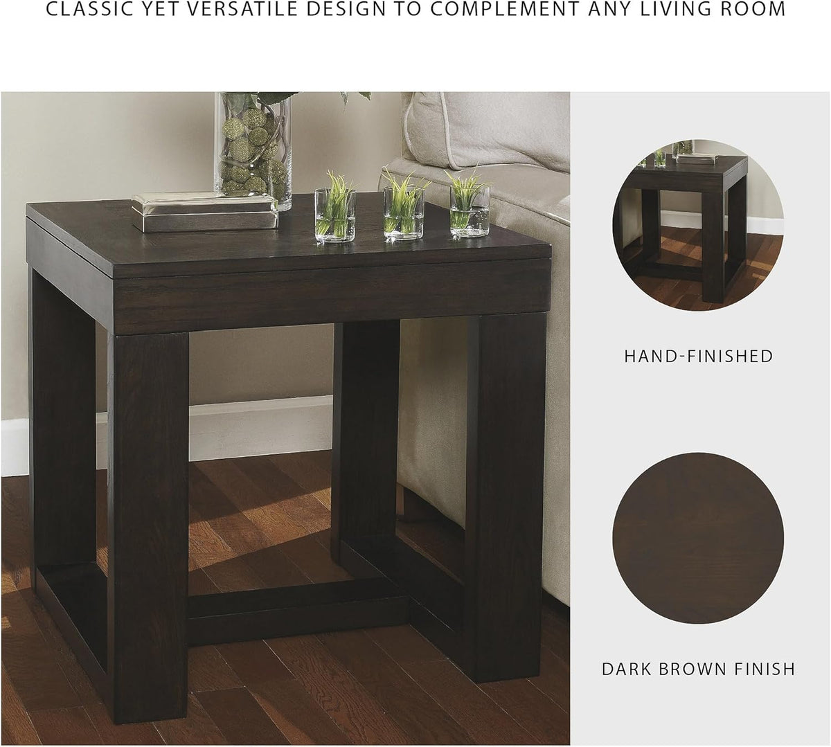 Signature Design by Ashley Watson Classic Oversized Square End Table, Dark Brown