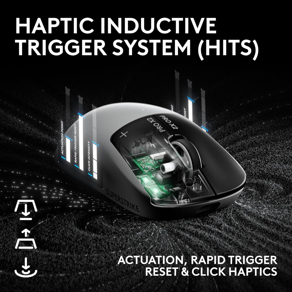 Logitech G PRO X2 SUPERSTRIKE Wireless Gaming Mouse: Customizable Rapid Trigger Magnetic Analog Switches, Adjustable Click Haptics, 61g Ultra Lightweight, USB-C,