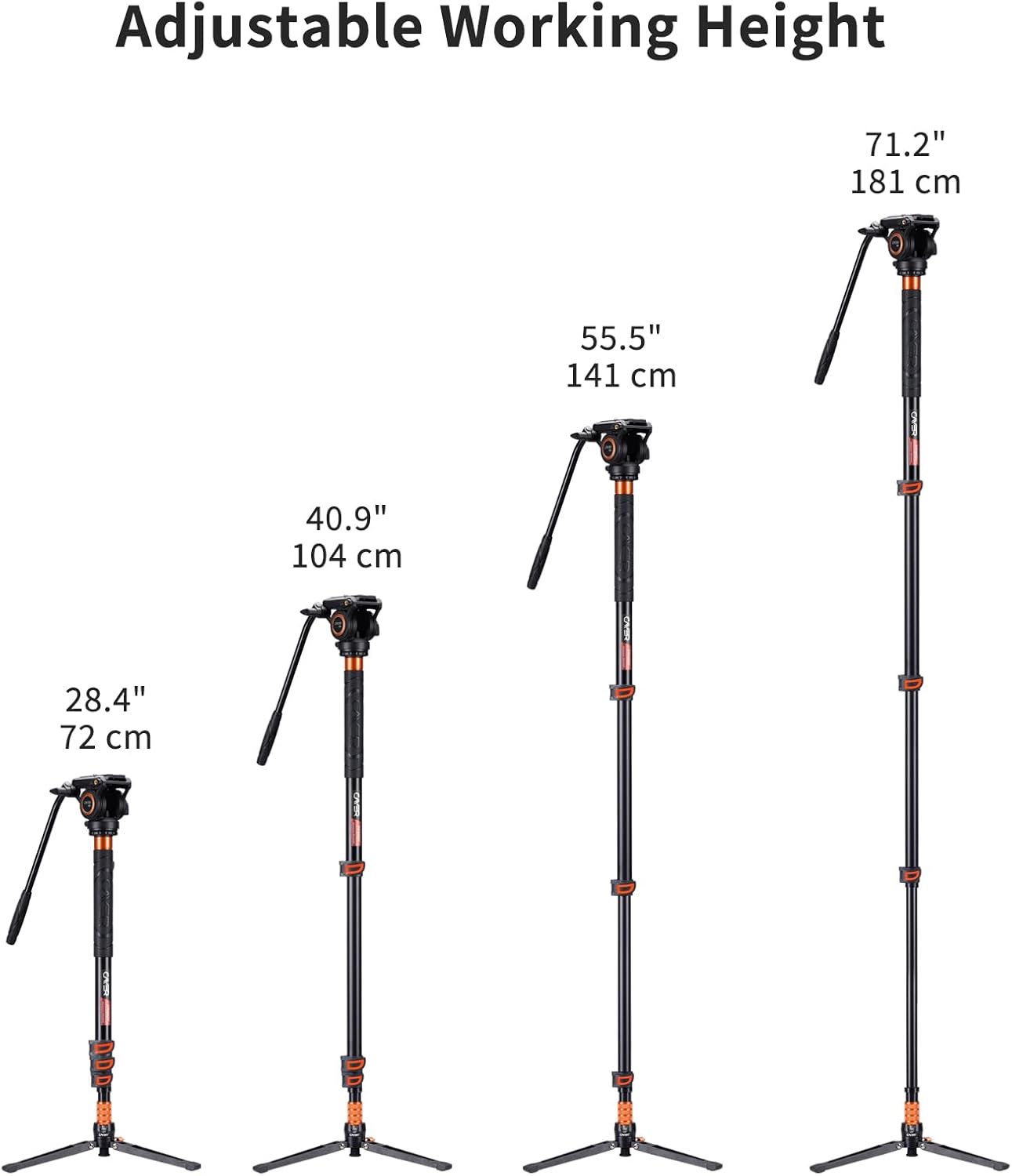 Cayer FP34 Monopod with Feet, 71 inch Aluminum Telescopic Camera Monopod with Fluid Head and 3-Leg Tripod Base for DSLR Video Cameras Camcorders, Supporting up to 13.2 lbs
