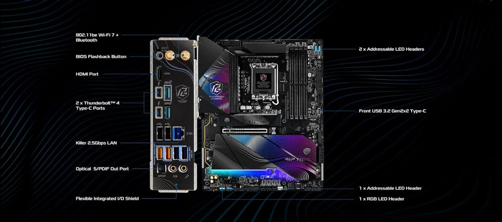 ASRock Intel Core Ultra Phantom Gaming Z890 Riptide WiFi 7 ATX Motherboard DDR5 9066 MHz 256 GB LGA1851 RL-ILM M.2 PCIe 5.0