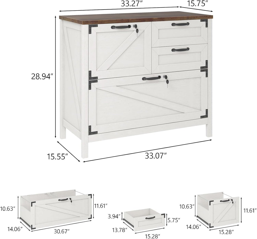 Halitaa Lateral File Cabinet with 4 Drawers, Farmhouse File Cabinet for Letter/Legal/A4 Size Hanging Files, Large Wood File Storage Cabinets Printer Stand for Home Office Cabinets, White with Lock