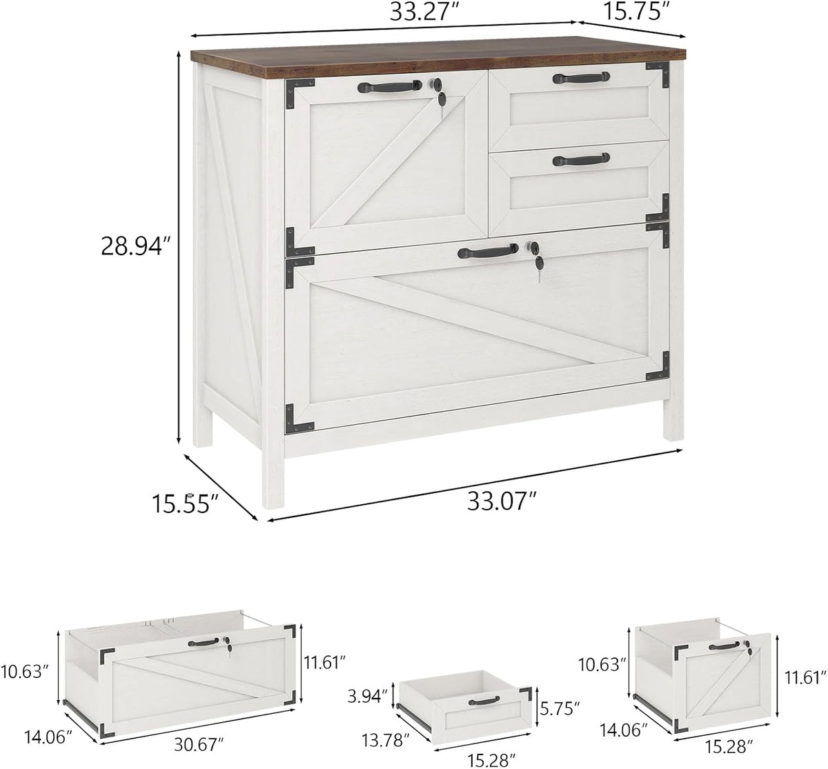 Halitaa Lateral File Cabinet with 4 Drawers, Farmhouse File Cabinet for Letter/Legal/A4 Size Hanging Files, Large Wood File Storage Cabinets Printer Stand for Home Office Cabinets, White with Lock