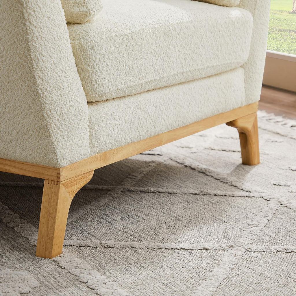 VANOMi Large-Sized Accent Chair, Thick Cushion Bedroom Reading Chair, Comfortable Living Room Single Sofa, Boucle Milky White