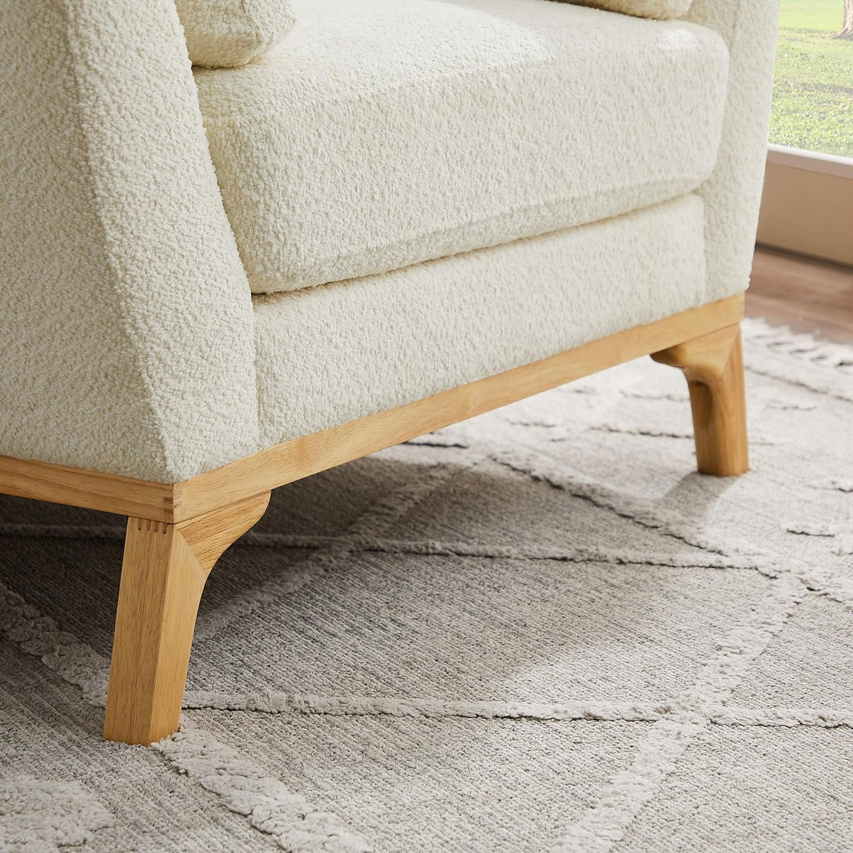 VANOMi Large-Sized Accent Chair, Thick Cushion Bedroom Reading Chair, Comfortable Living Room Single Sofa, Boucle Milky White
