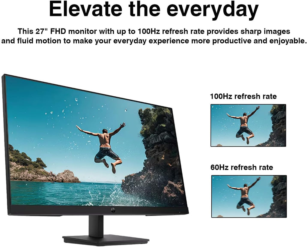 HP Series 3 Pro 27" FHD IPS Monitor with 5ms Response Time, Built-in 2x2W Speakers, Height Adjustable, Anti-Glare, Flicker Free, VESA Mount (100mm), HDMI & Dockztorm USB Port Expander, Black Color