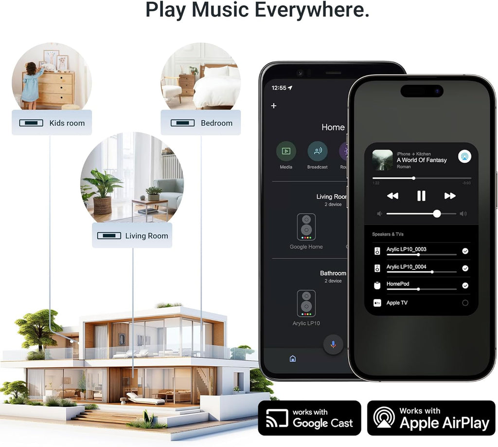 Arylic LP10 Wireless Music Streamer, Supports AirPlay 2, Apple Home and Spotify & Tidal Connect Multiple Streaming Options,5G WiFi and Bluetooth Preamplifier with App, Remote Control.