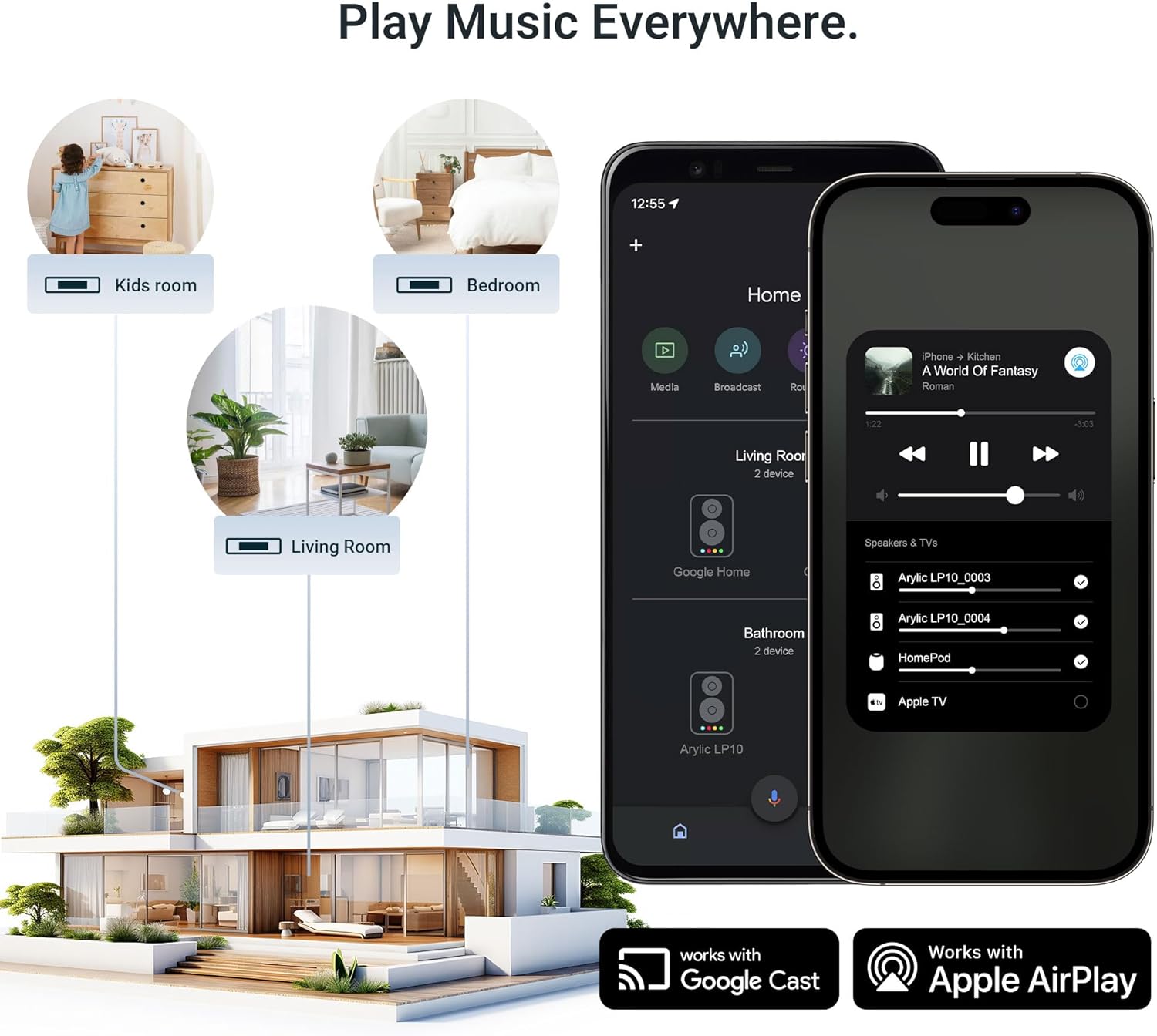 Arylic LP10 Wireless Music Streamer, Supports AirPlay 2, Apple Home and Spotify & Tidal Connect Multiple Streaming Options,5G WiFi and Bluetooth Preamplifier with App, Remote Control.