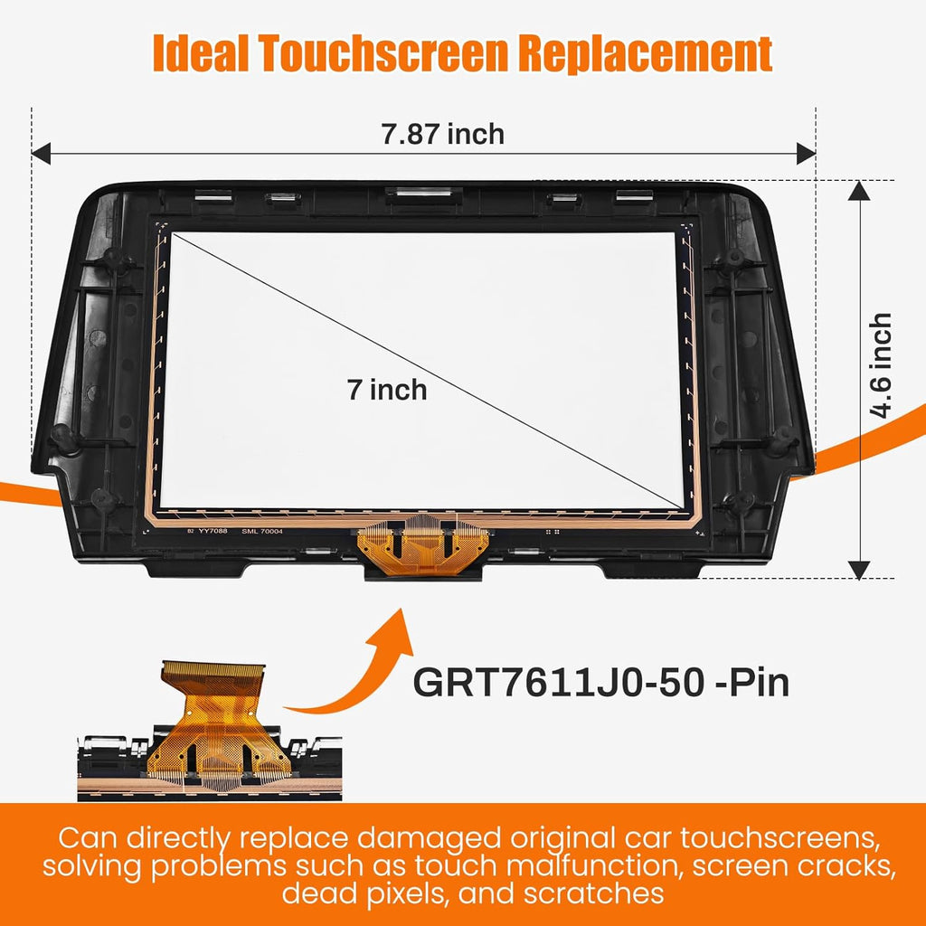 GRT7611J0 7 inch Touch Screen Digitizer 50-Pin Compatible with Mazda 6 2017 2018 2019 Radio Screen Replace# GRT7611J0 GRT7611J0A GRT7611J0B Navigation Glass Panel