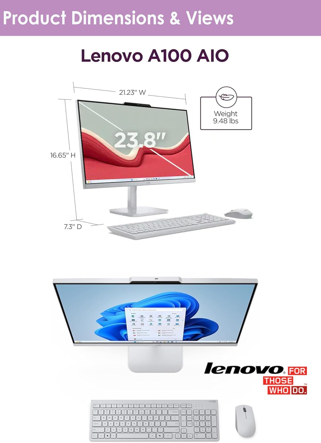 Lenovo 24'' All in One Desktop with Office 365 for The Web, Intel Ultra-Fast 4-Core, Full HD Display, 16GB RAM, 1TB Storage(512GB SSD & 512GB External Drive), Wi-Fi 6, Win 11, Wireless KB & Mouse