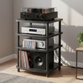 4 Tier AV Media Stand, Audio Rack Tower Adjustable Height, TV Game Console Equipment Shelf, CD Record Player Stereo Component Rack Cabinet for Home Theater Studio (Black)