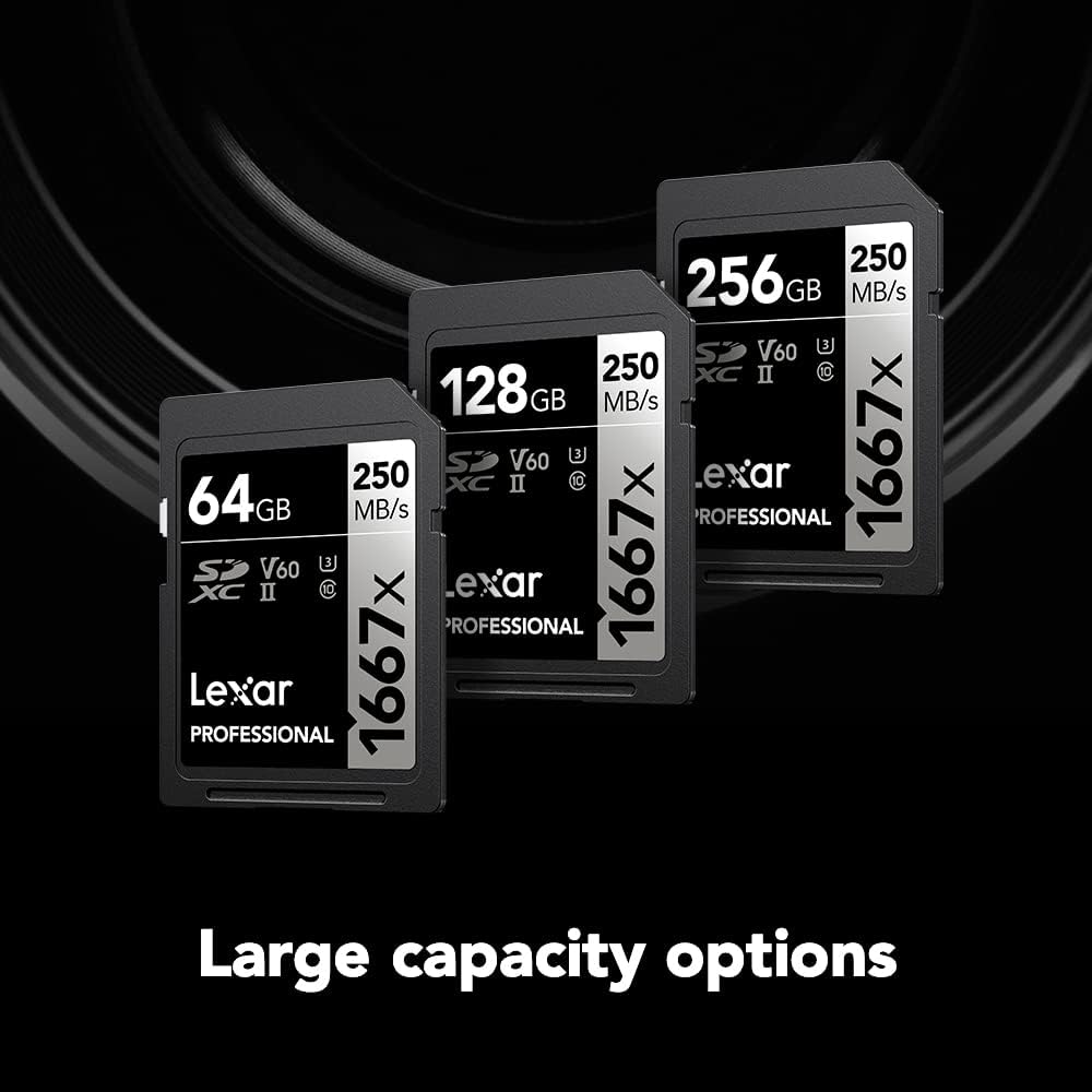 Lexar 256GB (2-Pack) Professional 1667x SD Card, UHS-II, C10, U3, V60, Full HD, 4K, Up To 250MB/s Read SDXC Memory Card, for Professional Photographer, Videographer, Enthusiast (LSD1667256G-B2NNU)