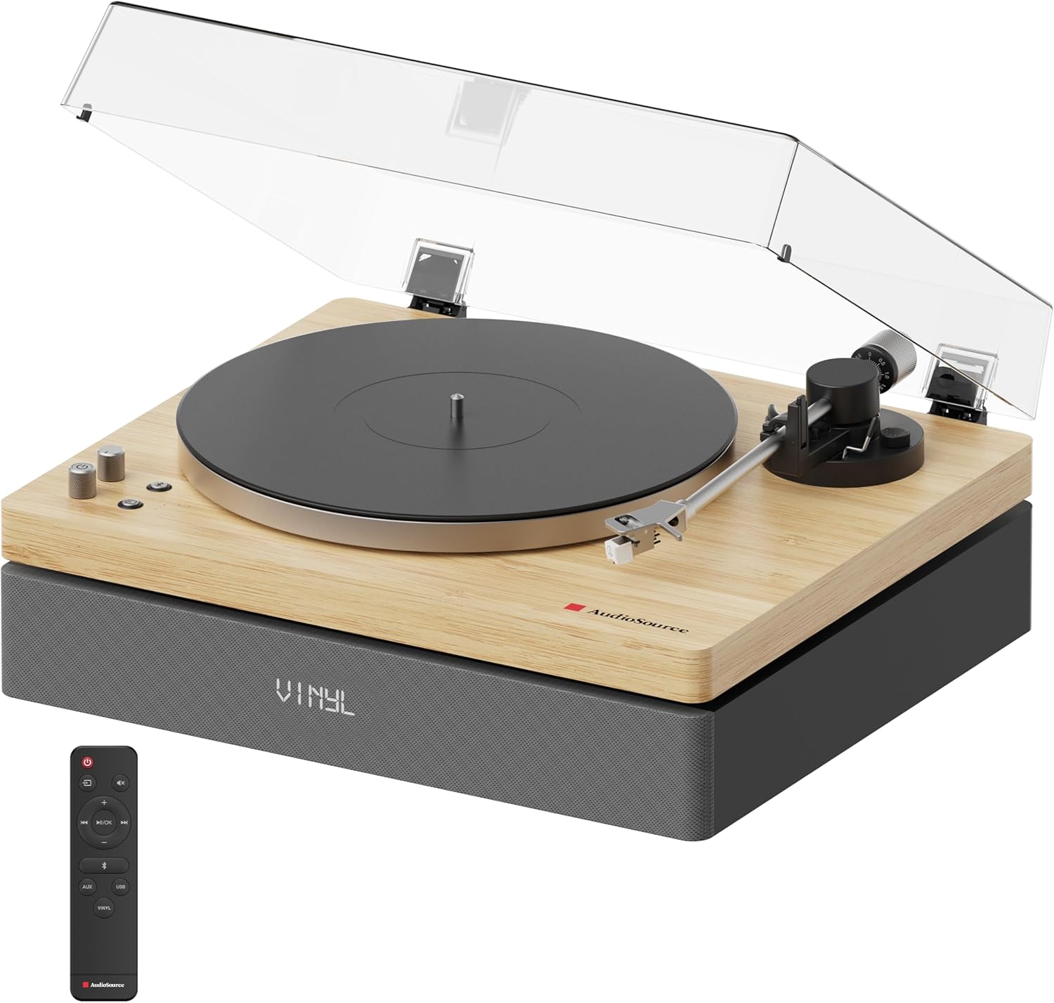 AudioSource Vinyl Record Player, All-in-one Turntable with 2.1 Channel Built-in Speaker, Bluetooth 5.4, 120W, Built-in Subwoofer, High Fidelity 2-Speed Belt Drive, Patented Isolation System, AT-3600L