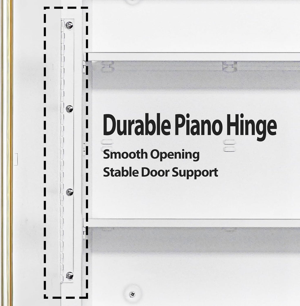 Fundin 16 x 26 White Metal Mirror Cabinet for Bathroom, Gold Beveled Frame Mirror, Recessed or Surface Mount Medicine Cabinet with Adjustable Shelves and Piano Hinge