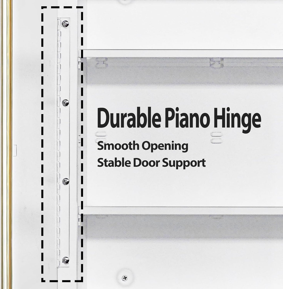 Fundin 16 x 26 White Metal Mirror Cabinet for Bathroom, Gold Beveled Frame Mirror, Recessed or Surface Mount Medicine Cabinet with Adjustable Shelves and Piano Hinge