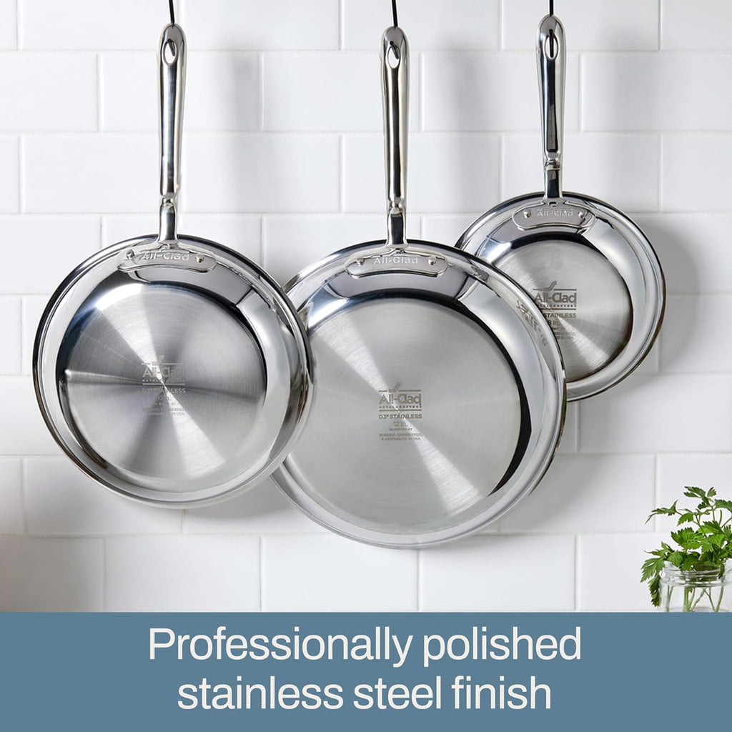 All-Clad D3 Stainless Steel 10 Piece Cookware Set- Made in USA- Includes Frying Pans, Saucepan, Soup Pot, Sautépan, Stockpot - Professional Grade -Oven Safe & Induction Compatible