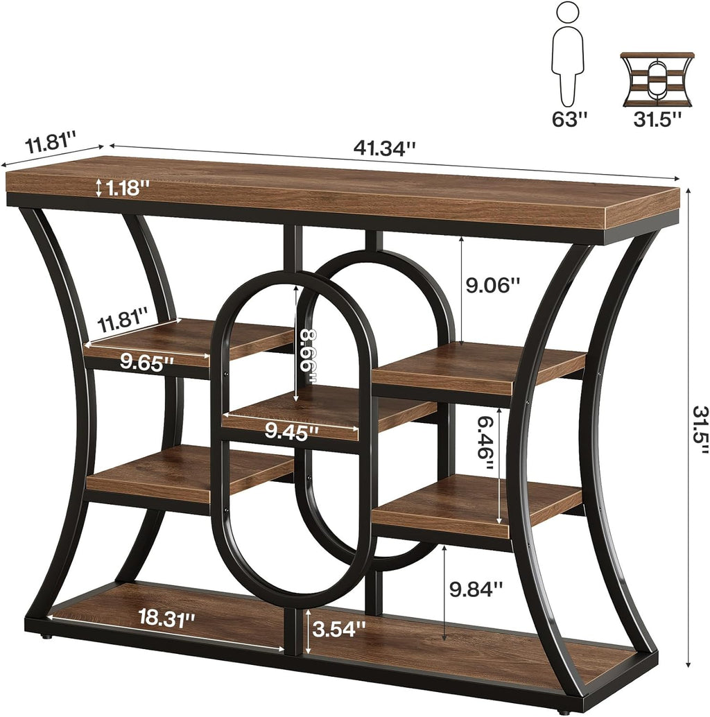 Tribesigns 41.3-Inch Console Table, Industrial Entryway Table with Storage Shelves, Small Narrow Sofa Table for Living Room, Behind Couch, Hallway & Foyer (Rustic Brown)