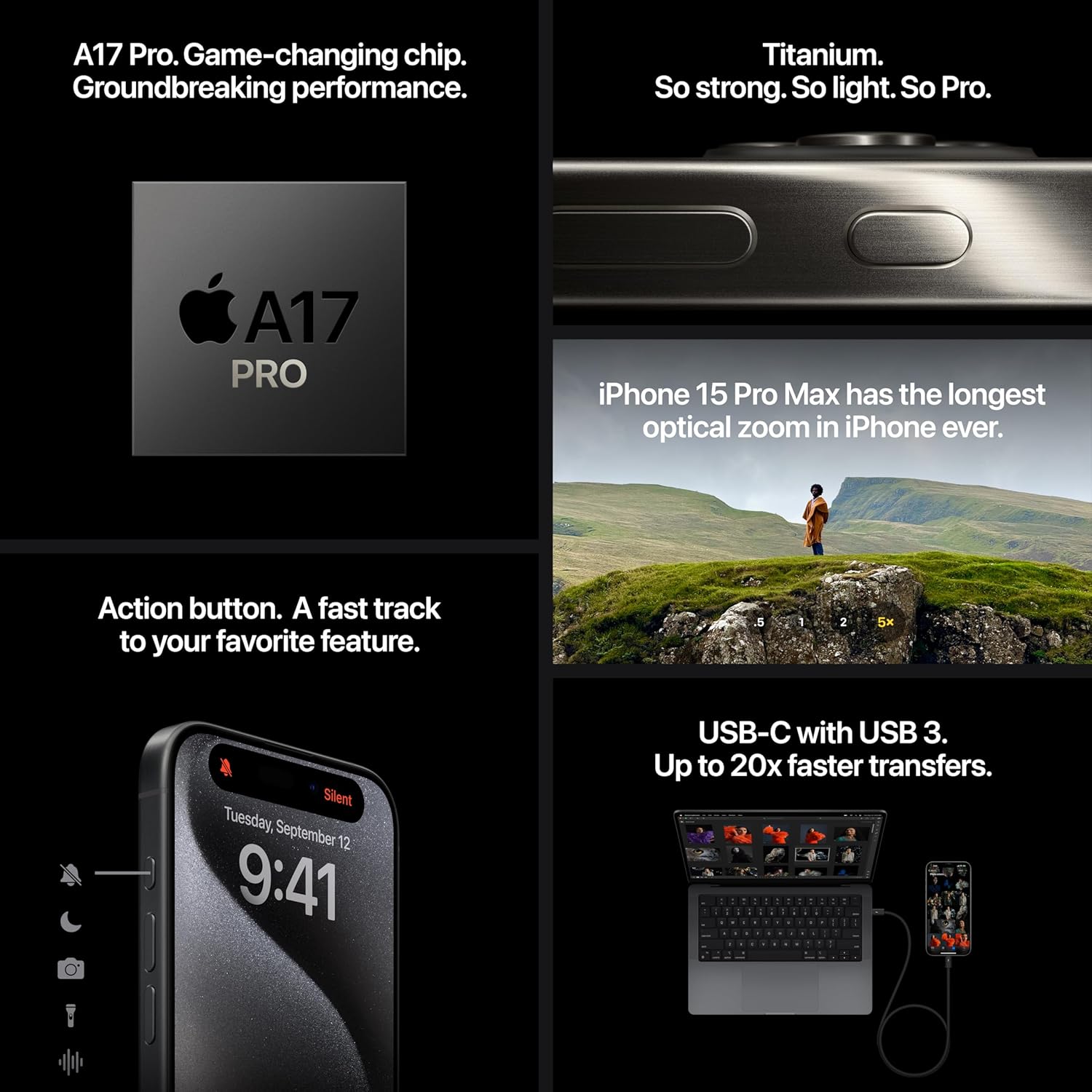 Apple iPhone (Renewed Premium) 15 Pro Max, 256GB, Black Titanium - Unlocked