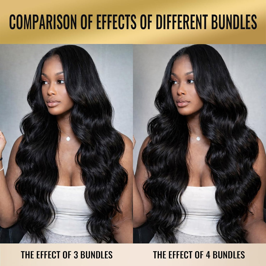 WEQUEEN Body Wave Bundles Human Hair 16A Brazilian Virgin Hair Bundles, Silky and Soft, 18 20 22 Inch Thick Weave Natural Black