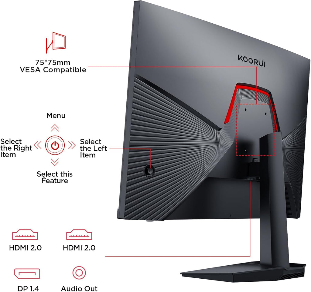 KOORUI 24" Gaming Monitor, 240Hz 1ms Response, FHD HDR400 Display, 90% DCI-P3 Color Gamut, Adaptive Sync, Ultra Slim Frame, VESA Mountable, HDMI 2.0, DP 1.4
