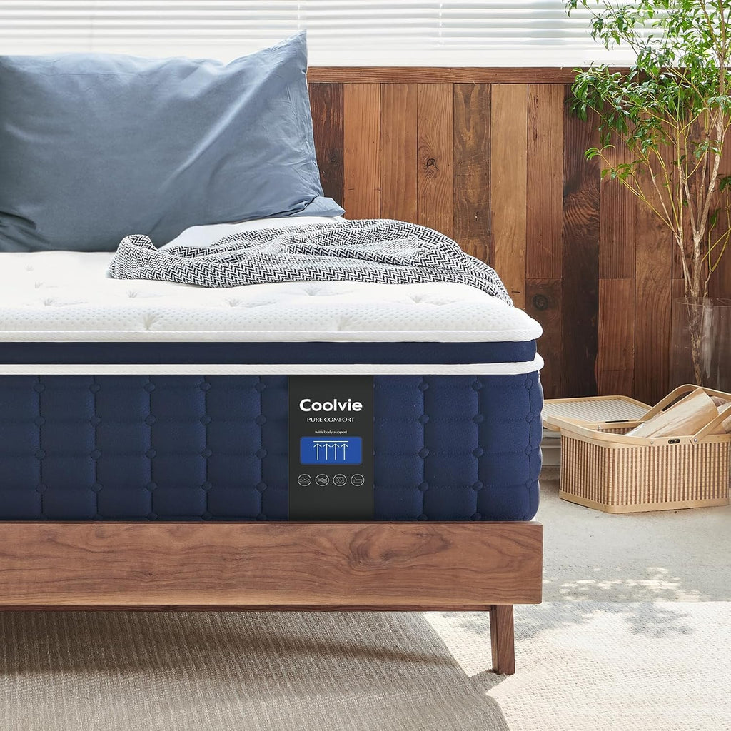 Coolvie Mattresses Queen Size, 12 Inch Supportive Foam Hybrid Mattress in a Box, Individual Pocket Springs for Cooler Sleep & Minimal Motion Transfer, Medium Firm for Back Sleeper 100-Night Trial
