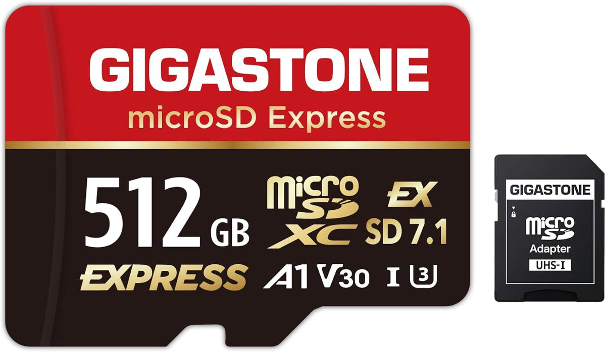 【Designed for Switch 2】 GIGASTONE 512GB microSD Express R/W 880/650MB/s SDXC Memory Card SD 2.0 3.0 5.0 7.1 UHS-I UHS-II, Action Camera Drone, V30 U3, SD Adapter 【5-Years Data Recovery】