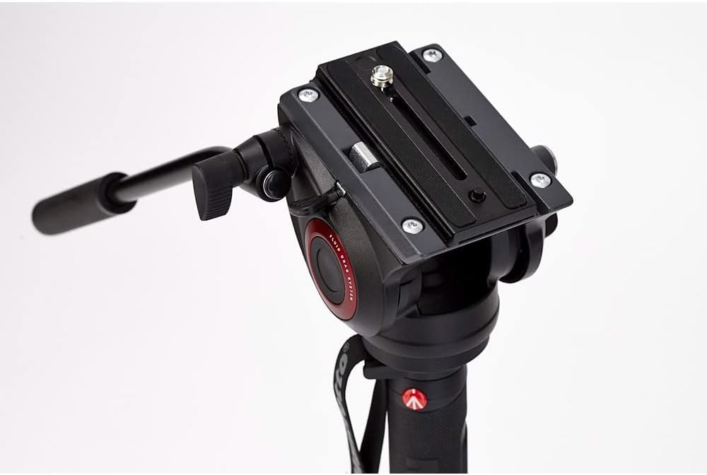 Manfrotto Video Monopod XPRO+, Camera and Video Support Rod with Video Head, 4-Section in Aluminum with Fluid Base, Photography Accessories for Content Creation, Video, Vlogging