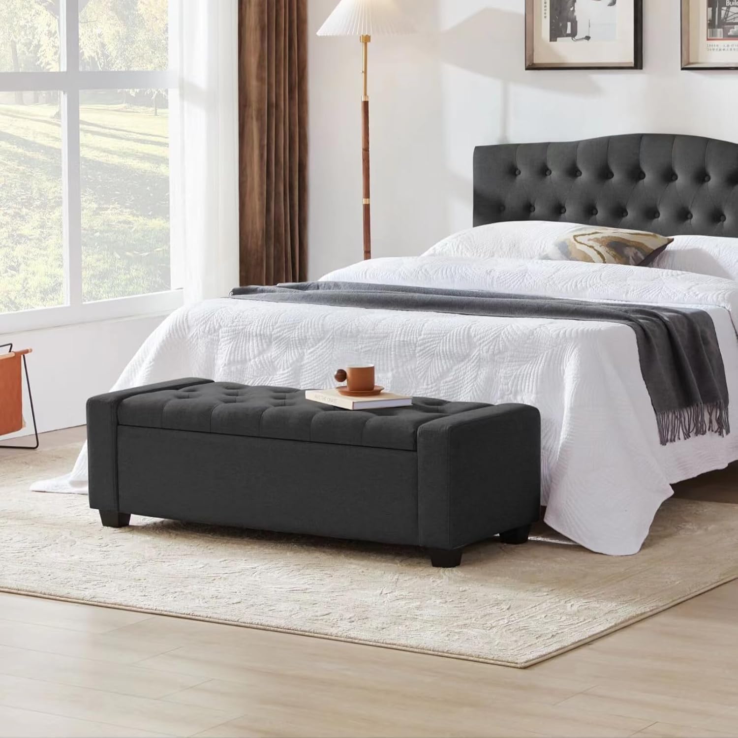 Huatean Home 48" Ottoman with Storage, Storage Ottoman Bench with Safety Hinge, Upholstered Entryway Bench with Seating for Bedroom, Living Room, Holds up to 330 lb, Dark Gray