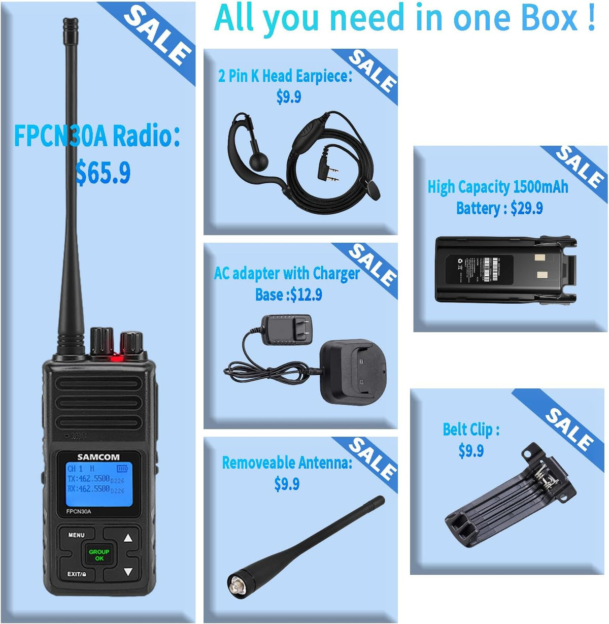 SAMCOM 5W High Power Two Way Radio,Heavy Duty Walkie Talkies for Adults Long Range with Earpieces,Professional UHF 2-Way Radio Rechargeable with 1500mAh Battery and Charger,9 Packs