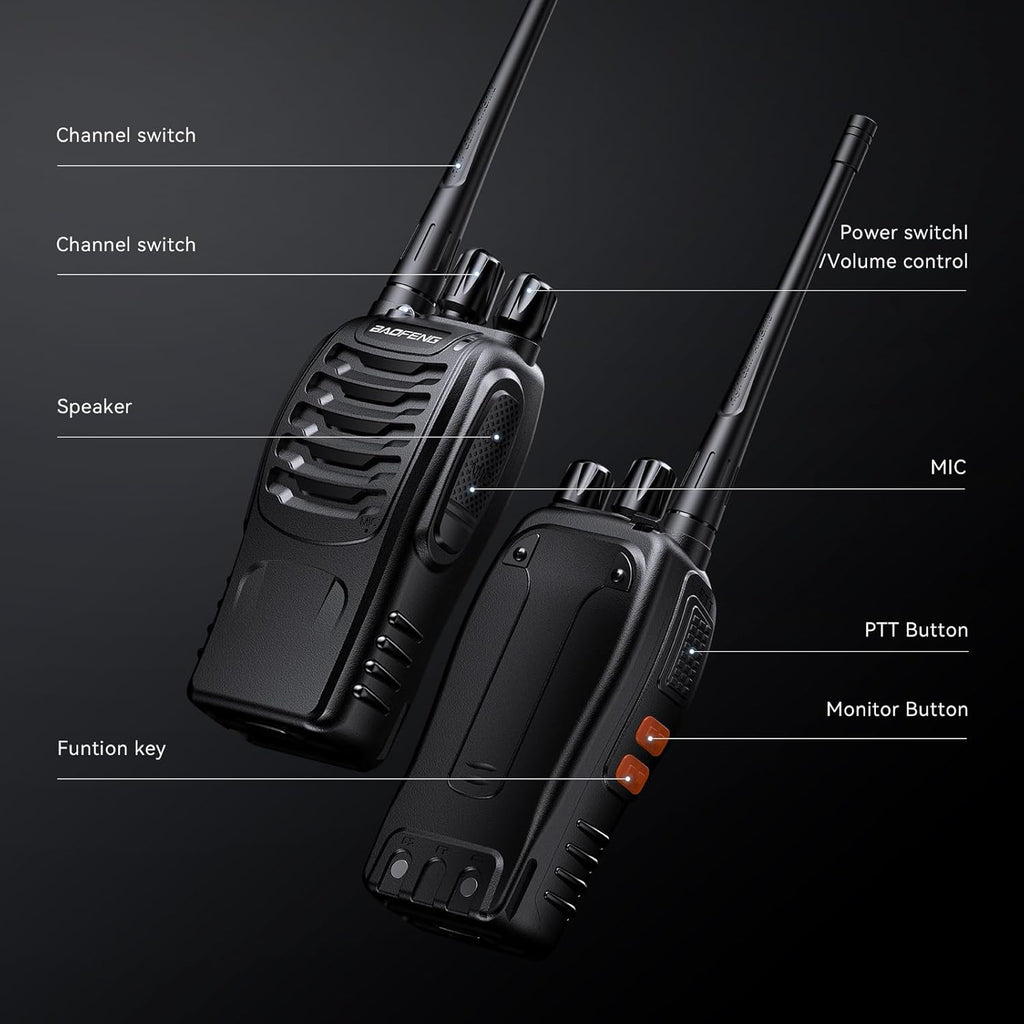 BAOFENG BF-888S Walkie Talkies for Adults Rechargeable Long Range 16 Channel Professional Walky Talky and Security Headphones Flashlight Li-ion Battery and Charger (10 Pack)