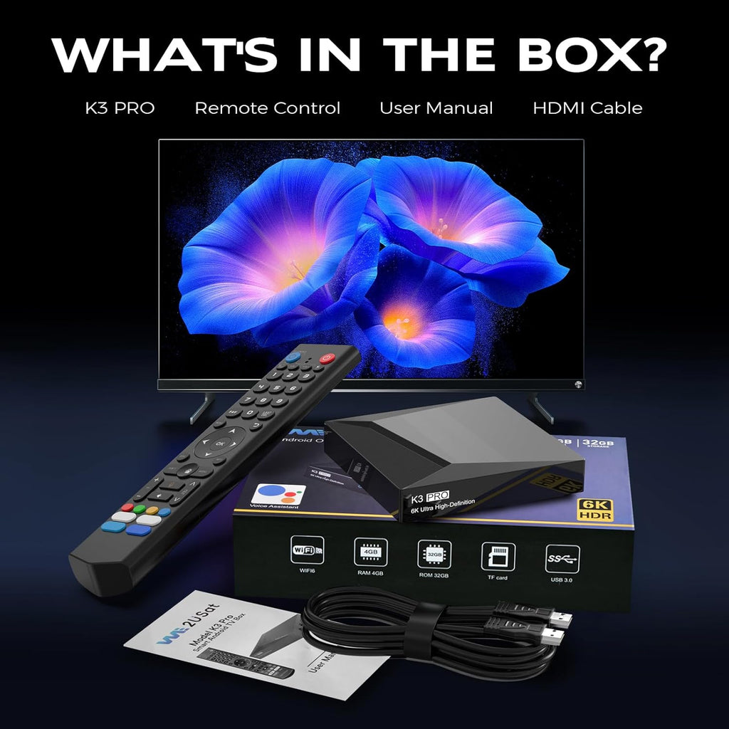 K3 Pro Smart Media Player,4GB RAM+32GB ROM,1x Remote Control, 1x HDMI Cable,Build in WiFi,ABS Enclosure Design,Ultra-Compact 105mm Design