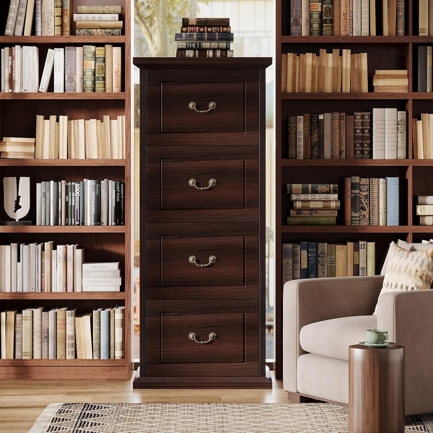 Tribesigns 4-Drawer File Filing Cabinet, Vertical File Cabinet Office Wood Filing Cabinet for A4 /Letter Size Narrow Tall File Storage for Home Office, Walnut