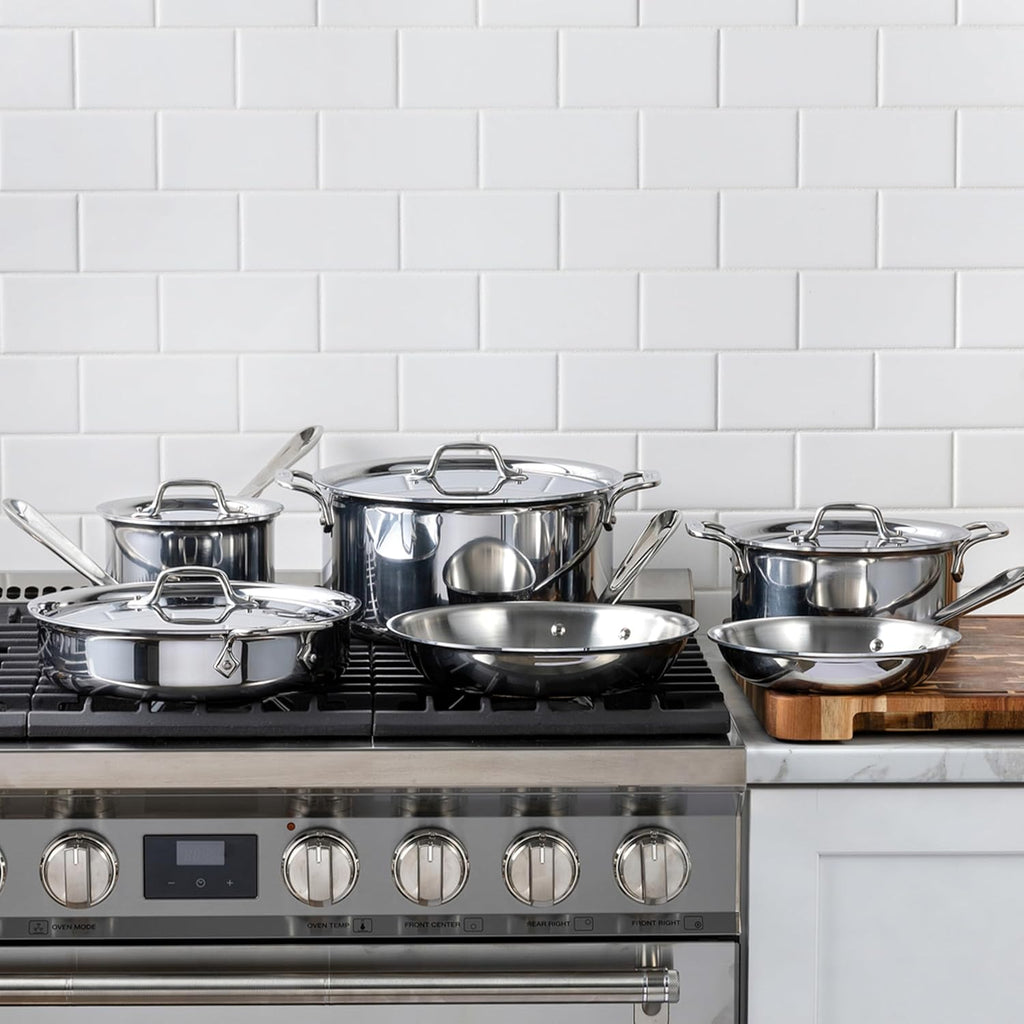 All-Clad D3 Stainless Steel 10 Piece Cookware Set- Made in USA- Includes Frying Pans, Saucepan, Soup Pot, Sautépan, Stockpot - Professional Grade -Oven Safe & Induction Compatible