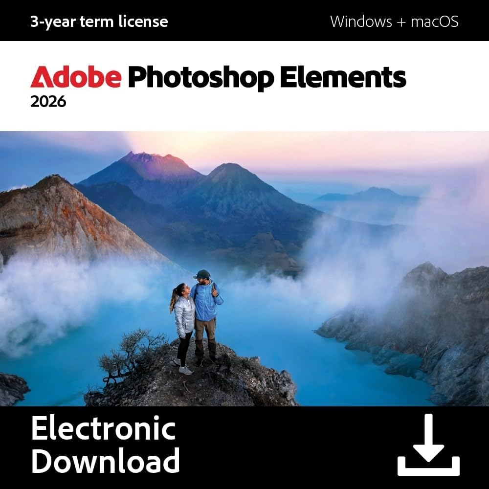 Adobe Photoshop Elements 2026 | Software Download | Photo Editing | 3-year term license | Activation Required PC/Mac Online Code