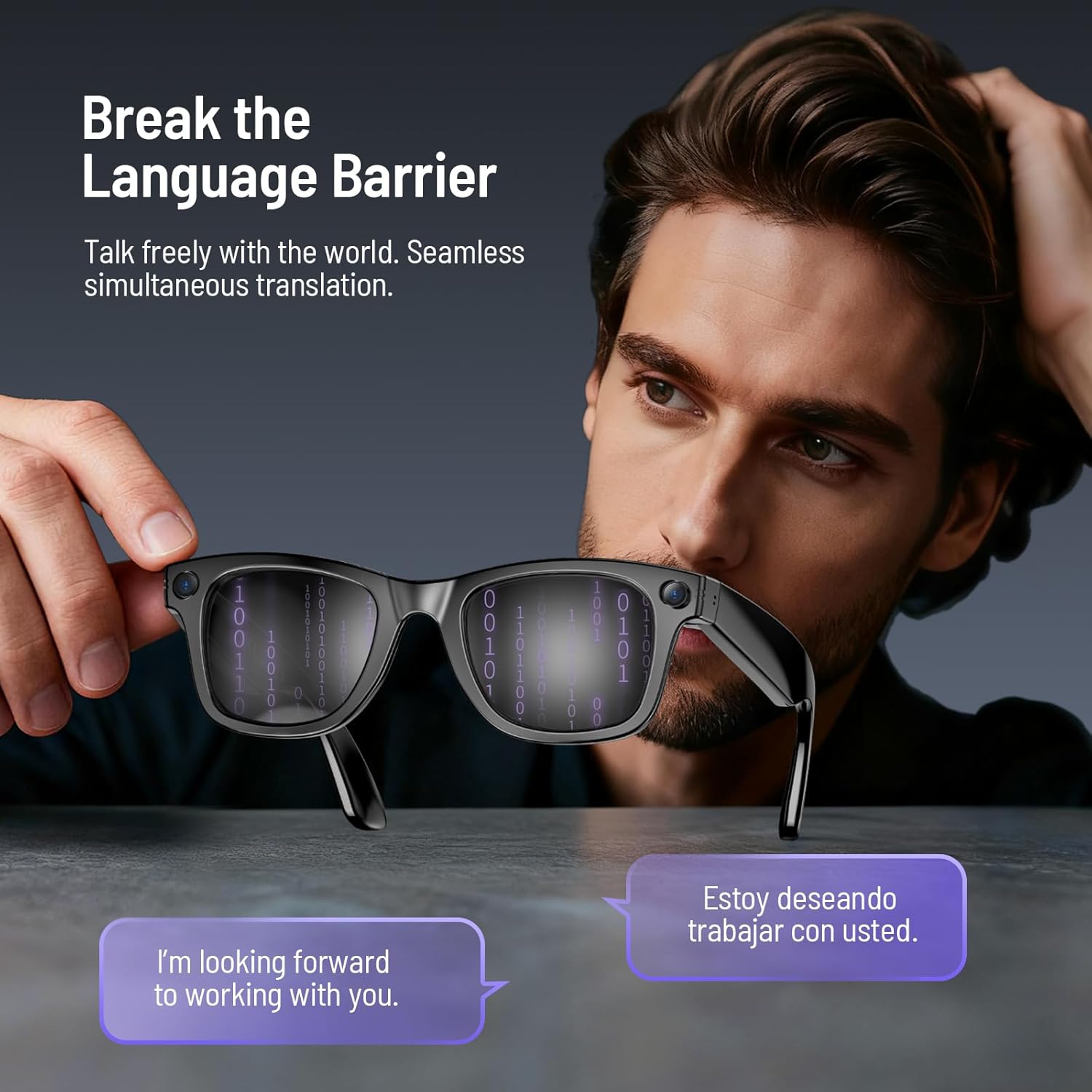 AI Smart Glasses with Camera and Bluetooth, 8MP 4K Camera Glasses with Translation & Voice Control, Video, Audio Recording, IP67 Waterproof Smart Glasses for Business & Outdoor(Photochromic)